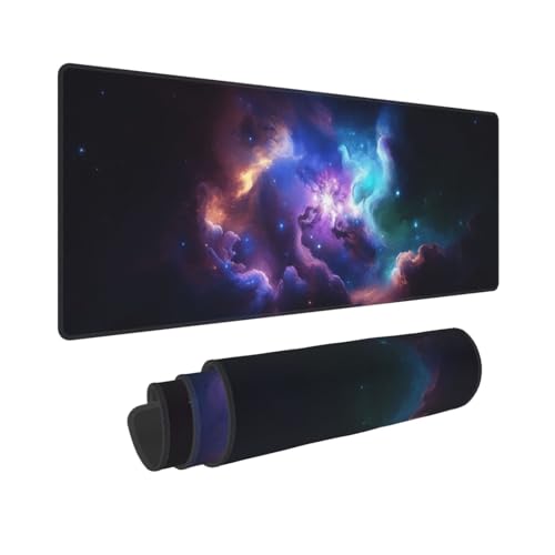 Large Gaming Mouse Pad Desk Mat, Blue Purple Galaxy Extended Keyboard Mouse Pad Mousepad with Non-Slip Base and Stitched Edge Mouse Mat Desk Pad Mouse Pads for Desk Home Office, 31.5 x 11.8 - color: Blue Purple Galaxy