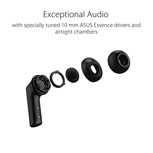 ASUS ROG Cetra True Wireless Gaming Earbuds – Bluetooth, Low-Latency, ANC Noise Cancelling, Touch Control, IPX4 Water Resistant, 27Hr Battery, Wireless Charging, for PC, Mobile, Switch, Ally/X - Black - color: Black, size: Cetra True WL (In-Ear)