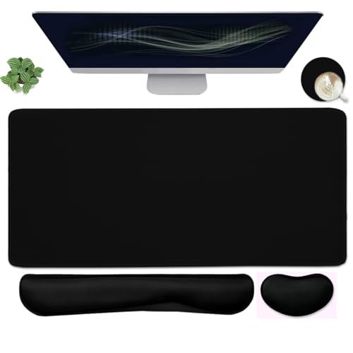 Large Mouse Pad and Keyboard Wrist Rest, Desk Pad for Keyboard and Mouse, 4-in-1 Large Gaming Mouse Pad with Wrist Support, Desk Mat for Home Office Study Game-Black - color: Black