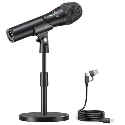 FIFINE AmpliTank TANK2 USB/XLR Dynamic Microphone for Podcast Recording | Studio Desktop Mic with Mute Button, Height-Adjustable Stand, Windscreen for Vocal, Streaming, Voice Over, Black
