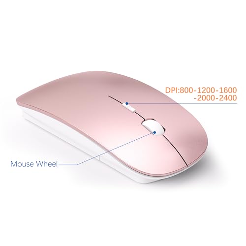 Wireless Keyboard and Mouse Ultra Slim Combo, TopMate 2.4G Silent Compact USB 2400DPI Mouse and Scissor Switch Keyboard Set with Cover, Batteries Included, for PC/Laptop/Windows/Mac - Rose Gold White - color: Rose Gold White