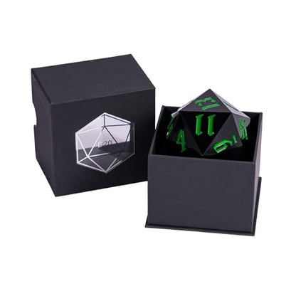 55mm 20 Sided DND Dice, Giant D20 D&D Polyhedral Dice Large D20 with Die Gift Box for Dungeons and Dragons, RPG Table Games (Black/Green Numbers) - color: Black/Green Numbers
