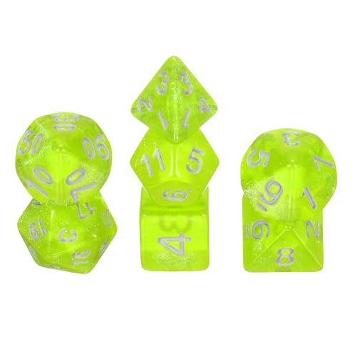 uxcell Polyhedral Dice Set, 7 Pcs Acrylic Dice for Role Playing Table Games Tabletop Gaming Accessories, Sparkling Neon Yellow - color: Sparkling Neon Yellow