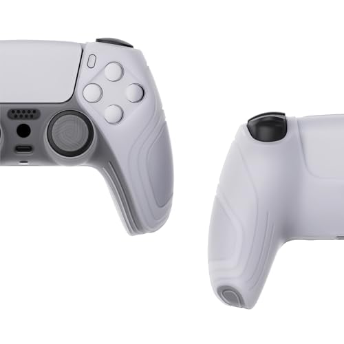 eXtremeRate PlayVital Samurai Edition Clear White Anti-Slip Controller Silicone Skin for ps5, Ergonomic Soft Rubber Protective Case for ps5 Controller with Clear White Thumb Stick Caps - color: Clear White