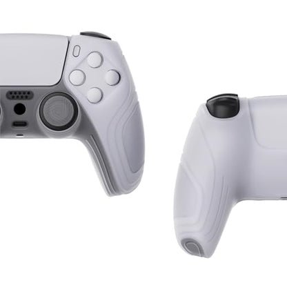 eXtremeRate PlayVital Samurai Edition Clear White Anti-Slip Controller Silicone Skin for ps5, Ergonomic Soft Rubber Protective Case for ps5 Controller with Clear White Thumb Stick Caps - color: Clear White