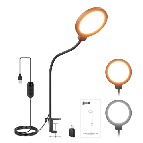 NEEWER Entry Level Version 5" Edge Lit Streaming Light with Desk Clamp Stand, 10W Bi Color Full Screen LED Ring Light CRI80+, Computer Laptop Webcam Zoom Call Video Conference Recording Lighting, N32