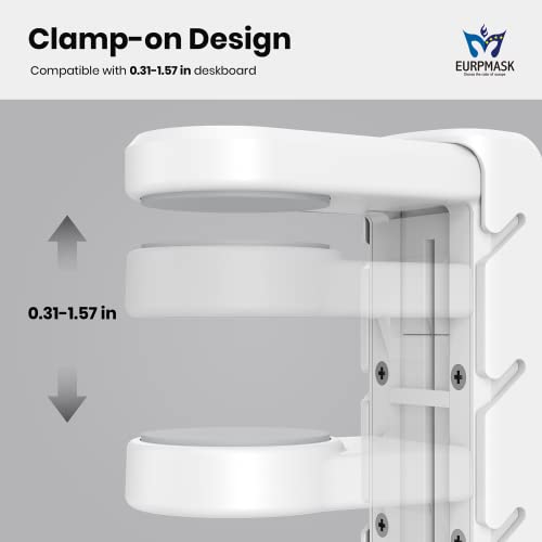 3-in-1 Headset&Controller Holder - EURPMASK Upgraded PC Gaming Headset Stand, Adjustable Clamp-on Headphone Holder,Headphone Controller Hook Under Desk w/ 360 Degree Swivel&Cable Clip Organizer-White - color: White Pro