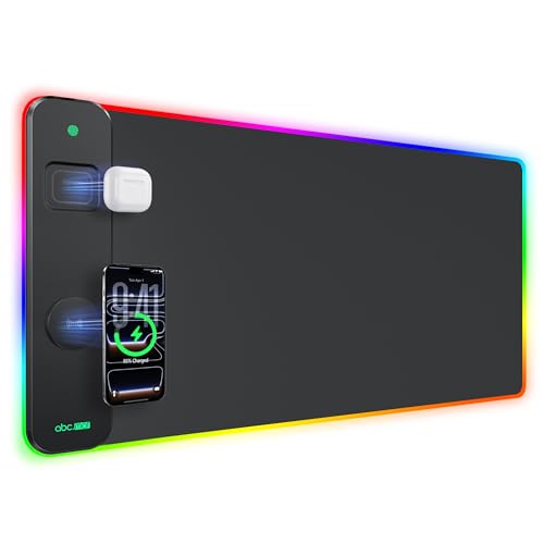 Magnetic Wireless Charging Mouse Pad Gaming, 31.5"x15.8" Large Desk Mat | RGB Mousepad, Smooth Glide, Stitched Edge, Non-Slip Rubber Base, Desk Pad Computer Keyboard Mat, No Adapter - color: RGB