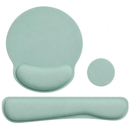 Keyboard Wrist Rest Pad Mouse Pad with Wrist Support Set of 3, Mousepad with Non-Slip Rubber Base, Ergonomic Memory Foam Mouse Wrist Cushion Support for Home Office Laptop Computer, Green - color: Green