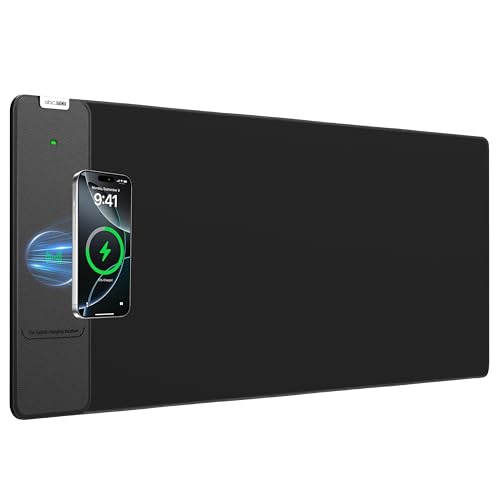 Wireless Charging Mouse Pad, 31.5"x11.8" Large Desk Mat, Smooth Glide | Waterproof Mousepad, Stitched Edge, Non-Slip Rubber Base, Desk Pad Computer Keyboard Mat, No Adapter - color: Black-31.5"x11.8"