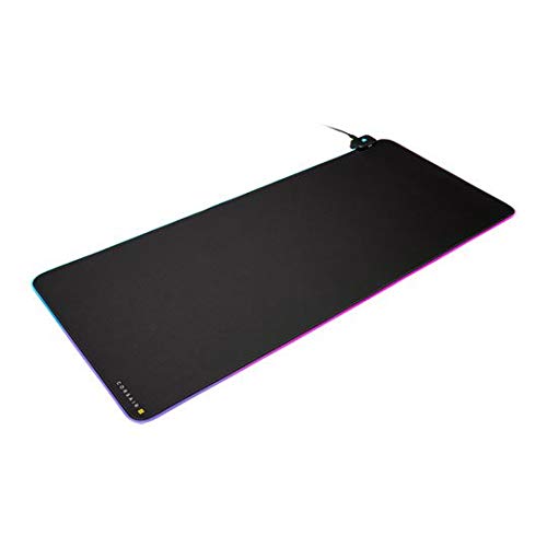 Corsair MM700 RGB Extended Cloth Gaming Mouse Pad - 36.6" x 15.8" - 360° RGB Lighting - Two USB Port Hub - Thick Rubber - Black - size: 36.6L x 15.8W inches