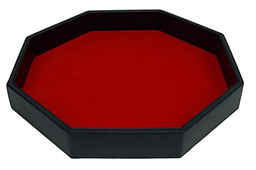 Octagon Dice Rolling Tray, Red, 11.5 Inch | PU Leather, Velvet - color: Red
