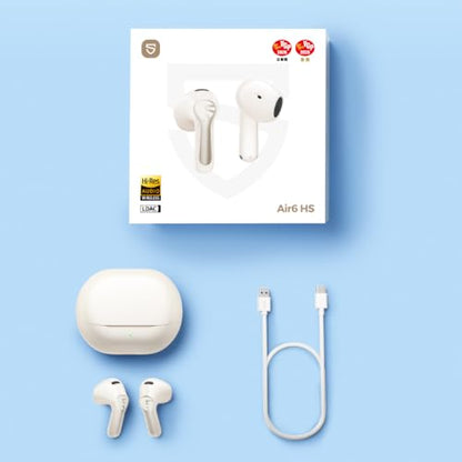 SoundPEATS Air6 HS Wireless Earbuds, Bluetooth 6.0, LDAC Hi-Res Audio for HiFi Sound, 13mm Dynamic Driver, Total 45H, Quick Charging, IPX5 Resistant, Comfortable Fit, Support App, Beige - color: Beige