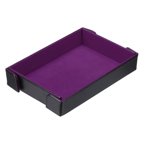 uxcell PU Leather Dice Tray, Rectangle Magnetic Folding Velvet Portable Folding Dice Rolling Tray for Table Games Keys Wallet Watch Coin, Purple