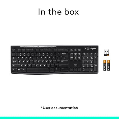 Logitech K270 Full Size Wireless Keyboard for Windows - Black | Full-size keyboard with number pad, 8 multimedia keys, includes USB-A receiver, 2-year battery, compatible with PC, laptop - color: Black, size: 1 Pack, style: Keyboard