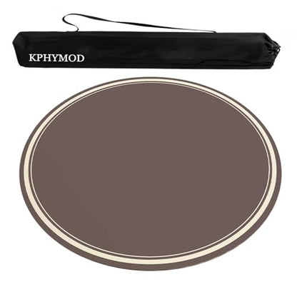 Brown Round Mahjong Mat with Carrying Bag, Anti Slip Noise Reduction Poker Card Board Tile Games Polyester Table Cover(Brown-2,33.46x33.46 in) - color: Brown-2, size: 33.46x33.46 in