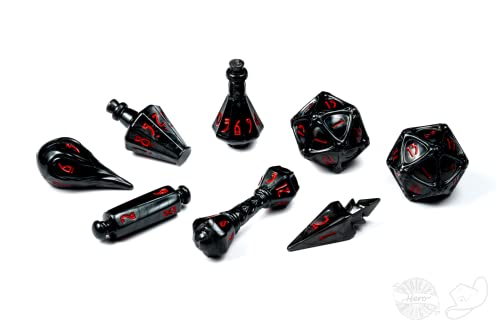 PolyHero Wizard Dice Set – Shadow | Polyheadral Shaped Dice for D&D & RPG - Role Playing Games | 8-Piece Themed Set, Unique Gift for Tabletop Gamers - color: Shadow