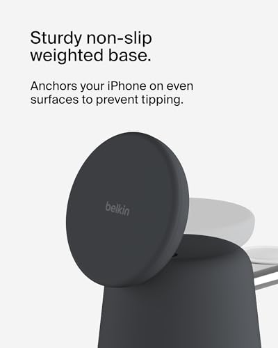 Belkin MagSafe 15W 2 in 1 Wireless Charging Dock, Fast Charger | iPhone 17/16/15/14, AirPods, Pixel 10 compatible, power adapter included, desk charging dock, Magnetic - color: Black, style: Gen 1