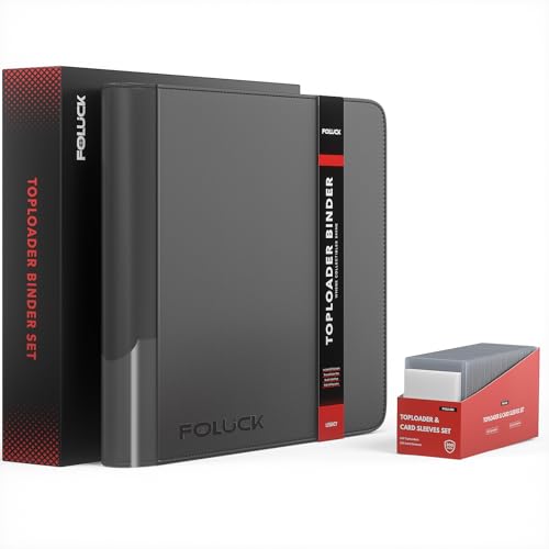 Foluck 12 Pocket Top Loader Binder, Holds 480 Toploaders, 300Pcs Top Loaders & Card Sleeves Included, Side-Loading Trading Card Binder, Premium Collection Album for Pokemon, TCG, MTG, Sports Cards - color: Black, size: 12 Pocket