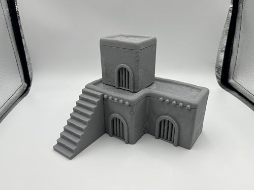 Architectural Terrain Set for 28mm (1/64) Miniature Wargames, 3D Printed and Paintable, Gift for Hobby Enthusiasts (Desert Building)