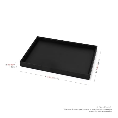 Oirlv Leather Jewelry Display Tray Black | Black Leather Exterior, Soft Velvet Lining, 13.78"X9.45"X1.18" Tray, Versatile Storage for Rings/Earrings/Necklaces - style: P01701