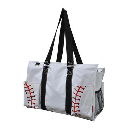 NGIL Utility Water Resistant Tote Bag | Work Tote for Women, Nurse Bag, Teacher's Choice Purse, Gym Bag, Everyday Organizer Top Zipper Closure - color: Baseball-white