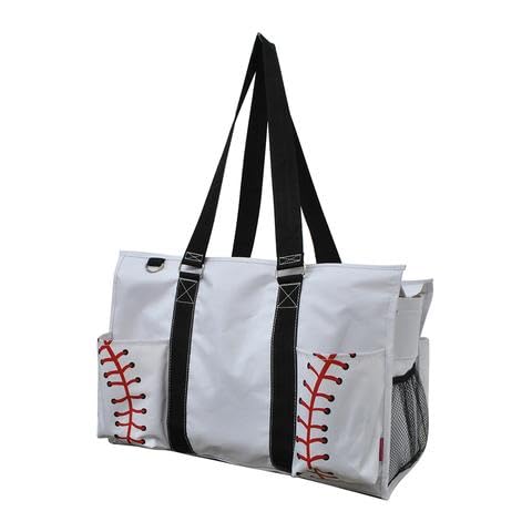 NGIL Utility Water Resistant Tote Bag | Work Tote for Women, Nurse Bag, Teacher's Choice Purse, Gym Bag, Everyday Organizer Top Zipper Closure - color: Baseball-white