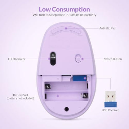 Rii Wireless Mouse RM700 2.4G Silent Mouse with USB Nano Receiver for Laptop,PC,Mac,Chromebook,Windows (Purple) - color: Purple