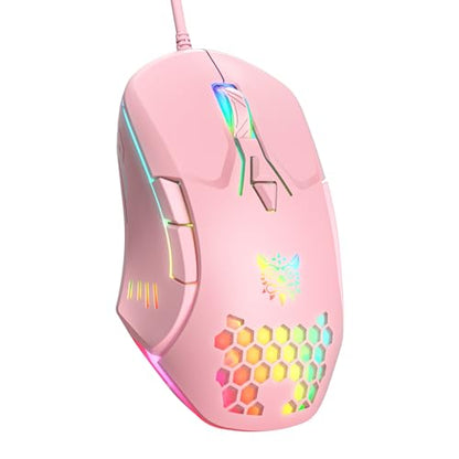 Wired PC Gaming Mouse: High Precision Sensor,RGB Backlit, Adjustable DPI, 7 Buttons Programmable,Ergonomic mice for Office & Gaming on Windows/Mac/Linux/Chrome- Pink - color: Pink