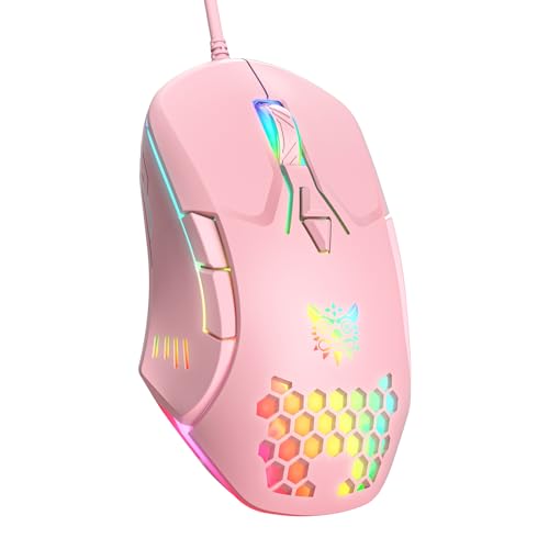 Wired PC Gaming Mouse: High Precision Sensor,RGB Backlit, Adjustable DPI, 7 Buttons Programmable,Ergonomic mice for Office & Gaming on Windows/Mac/Linux/Chrome- Pink - color: Pink