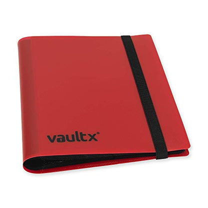 Vault X 4 Pocket Strap Trading Card Binder 160 Cards Side Loading (Red) | Holds 160 standard-size TCG cards in 20 side-loading 4-pocket pages. Padded, water-resistant cover. - color: Red