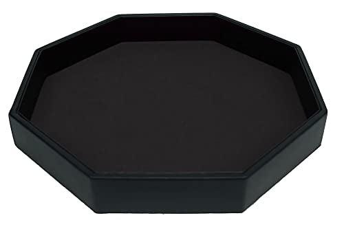 11.5 Inch Octagon Dice Rolling Tray, Black | PU Leather, Velvet - color: Black
