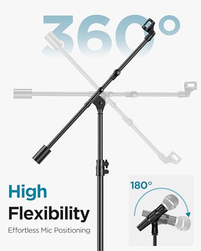 InnoGear Mic Stand Floor Max Height 82.28" Microphone Stand Holder Boom Arm | for Blue Yeti Shure Fifine HyperX, Extendable, Seated to Standing, Stable, For Any Recording Setup, Mini Height 30.82"
