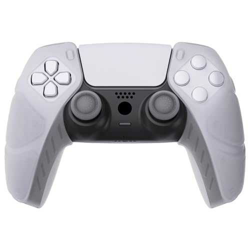 PlayVital Mecha Edition Clear White Ergonomic Soft Controller Silicone Case Grips for ps5, Rubber Protector Skins with Thumbstick Caps for ps5 Controller - Compatible with Charging Station - color: Clear White