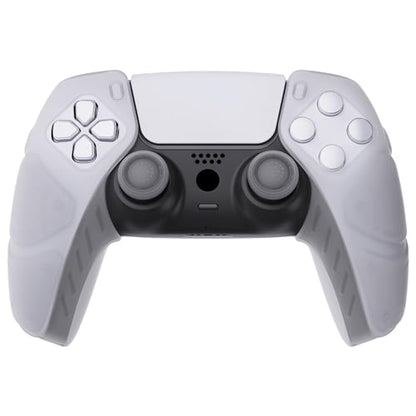 PlayVital Mecha Edition Clear White Ergonomic Soft Controller Silicone Case Grips for ps5, Rubber Protector Skins with Thumbstick Caps for ps5 Controller - Compatible with Charging Station - color: Clear White