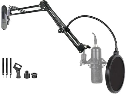 Upgrade Mic Wall Mount,Microphone Boom Arm Wall Stand Holder for Logitech Blue Yeti,Razer,HyperX,Shure,Rode Mic Broadcasting, Voice-Over Sound,Streaming and Recording-booth