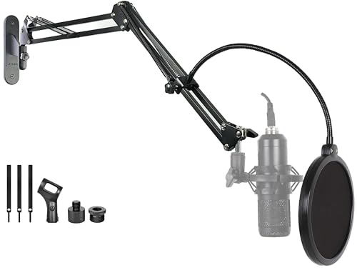 Upgrade Mic Wall Mount,Microphone Boom Arm Wall Stand Holder for Logitech Blue Yeti,Razer,HyperX,Shure,Rode Mic Broadcasting, Voice-Over Sound,Streaming and Recording-booth