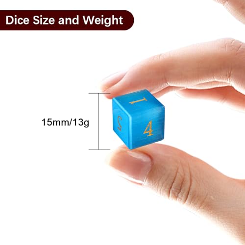 Natural Aquamarine Gemstone Dice Set, 7-Piece Handcrafted Polyhedral Dice with Gold Engraving, Ideal for D&D, RPG, MTG & Tabletop Games, Gift Box Included (Blue-Cat's Eye) - color: Blue-cat's Eye