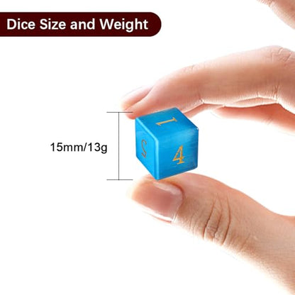 Natural Aquamarine Gemstone Dice Set, 7-Piece Handcrafted Polyhedral Dice with Gold Engraving, Ideal for D&D, RPG, MTG & Tabletop Games, Gift Box Included (Blue-Cat's Eye) - color: Blue-cat's Eye