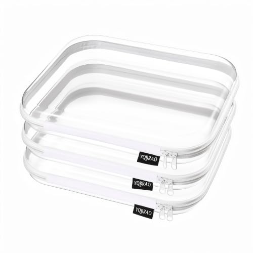 YQBRAO 3-Pack Large Clear Hard Shell Zipper Case, 1.2mm Rigid Toy & Cosmetic Bags, Heavy-Duty Diaper Bag Pouch Set with YKK Zippers, Waterproof Travel & Makeup Organizer - color: White, size: 3 Pack(L)