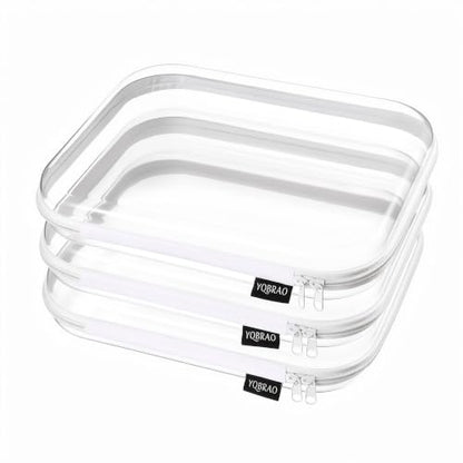 YQBRAO 3-Pack Large Clear Hard Shell Zipper Case, 1.2mm Rigid Toy & Cosmetic Bags, Heavy-Duty Diaper Bag Pouch Set with YKK Zippers, Waterproof Travel & Makeup Organizer - color: White, size: 3 Pack(L)