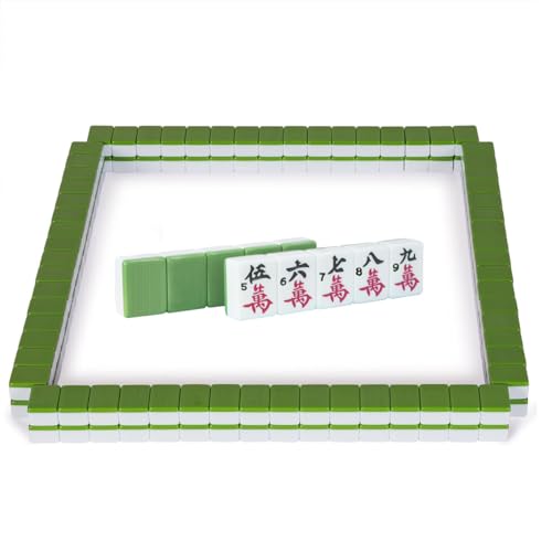 Mahjong Set,Chinese Mahjong Game Set with Carrying Travel Case, 1.5'' Large 146 Tiles with Arabic Numerals, 3 Dices, A Wind Indicator, A Set of Chips, Mah Jongg Set - color: Green-a