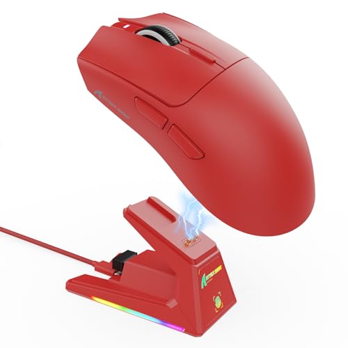 ATTACK SHARK X1 Ultralight Tri Mode Wireless 40000 DPI Gaming Mouse-Red | Magnetic RGB Charging Dock,PixArt PAW3395 Pro Sensor,BT/2.4Ghz/Wired,1K Polling,Optical Micro Switch,Driver for PC Mac Gamer - color: Red