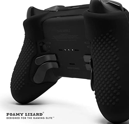 Elite Series 2 Studded Grip Skin for Xbox One Elite Series 2 Controller (NOT for Series X/S/Elite 1) by Foamy Lizard - Sweat Free Silicone w/Flat Top Anti-Slip Studs + 8 QSX-Elite Thumb Grips (Black) - color: Black