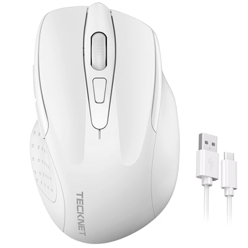 TECKNET Wireless Mouse Rechargeable, 2.4G USB-A Silent Mouse, Quiet Click, 6 Adjustable 4800 DPI, Cordless Computer Mice, Ergonomic Mice for Laptop, 6 Buttons for Chromebook, Ergo Grip - White - color: White