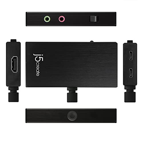 j5create Live Video Capture Card - HDMI to USB-C, Supports 1080p 60FPS | Video and Audio Recording, Power Delivery 60W Pass Through, for PC Xbox PlayStation Android Game Live Streaming (JVA02)