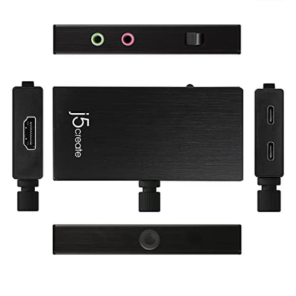 j5create Live Video Capture Card - HDMI to USB-C, Supports 1080p 60FPS | Video and Audio Recording, Power Delivery 60W Pass Through, for PC Xbox PlayStation Android Game Live Streaming (JVA02)