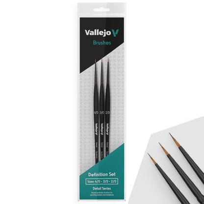 Vallejo - Detail Series Definition Set | Hobby Brush Kit | Flagged Synthetic Bristles | Sizes 4/0, 3/0 and 2/0 | Lightweight and Ergonomic Wooden Handles | Ideal for Acrylic Detail Work - style: Detail Series Definition Set