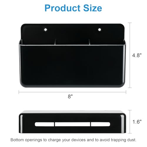 3 Slot Adjustable Remote Holder Wall Mount, TV Controller Holder Hollow Bottom Slot Easy Phone Charging, Adhesive Remote Control Holder, Wall Pen Holder for Office School Home (Black) - color: Black