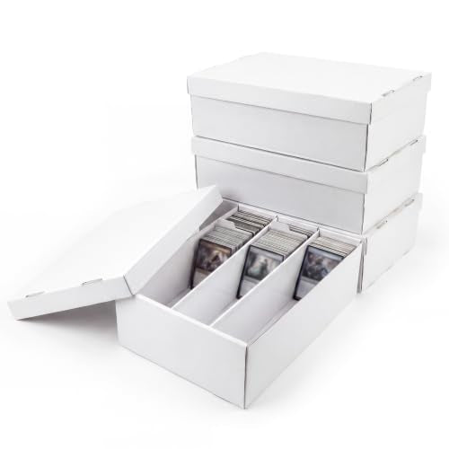 Calenzana 2400-Count Trading Cardboard Card Storage Boxes 4 Pack, 3 Row White Card Box with 48 Dividers, MTG, TCG Card Organizer - size: 3 Row-4 Pack
